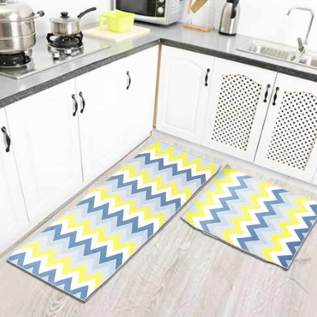 2Pcs/Set European Style Door Mat Non-Slip Floor Mat Water Absorbing Soft Rugs Shower Bath Carpets Stripe Square For Kitchen Bathroom