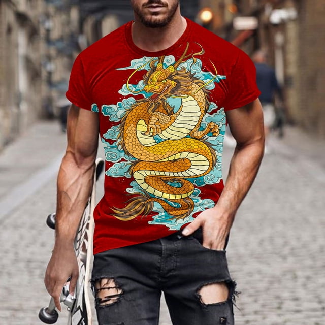 Qertyioot Hommes Imprimer Manches Courtes Col Rond T-shirt Mode Casual Pull Top Moins de 10 $