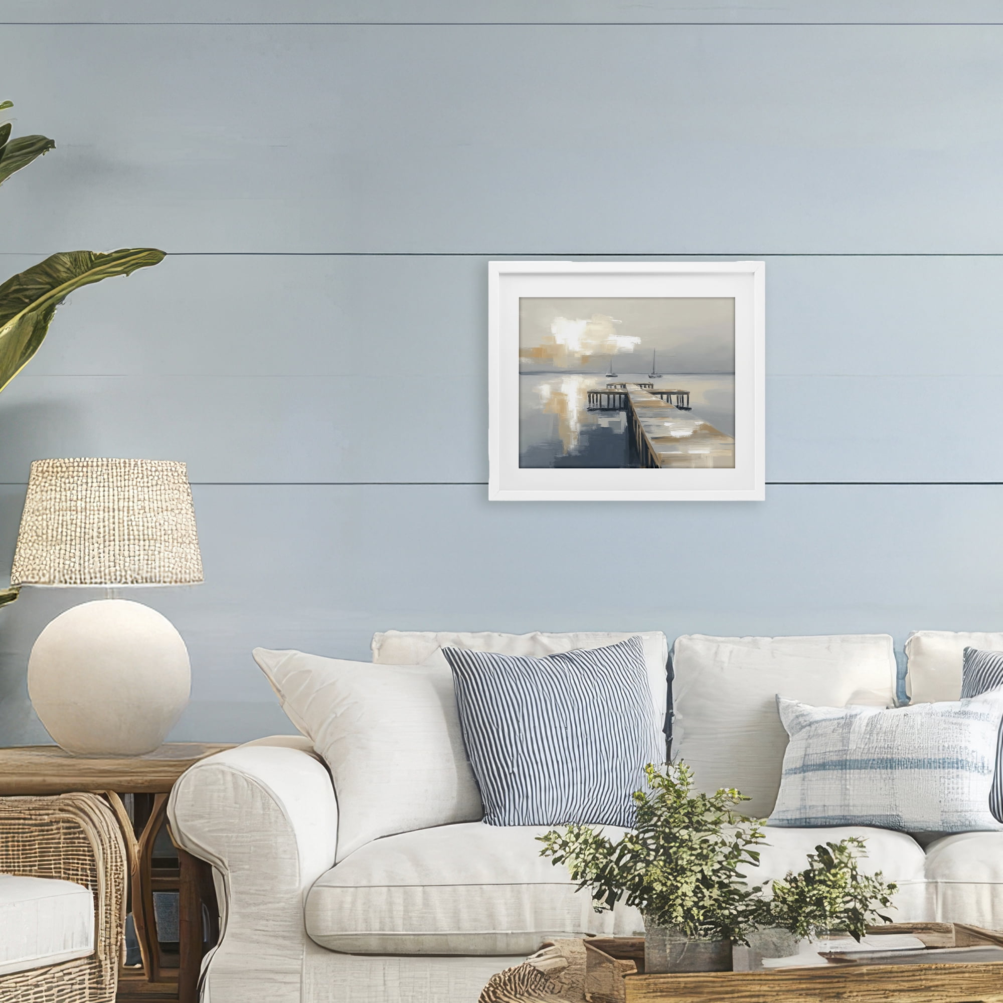 Stupell Industries Pier with Two Boats Seascape White Framed Print Under Glass, design by Kim Curinga