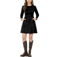 thumbnail image 3 of INSPIRE CHIC Women's Faux Suede Round Neck Long Sleeve Pockets A-Line Mini Dress, 3 of 6