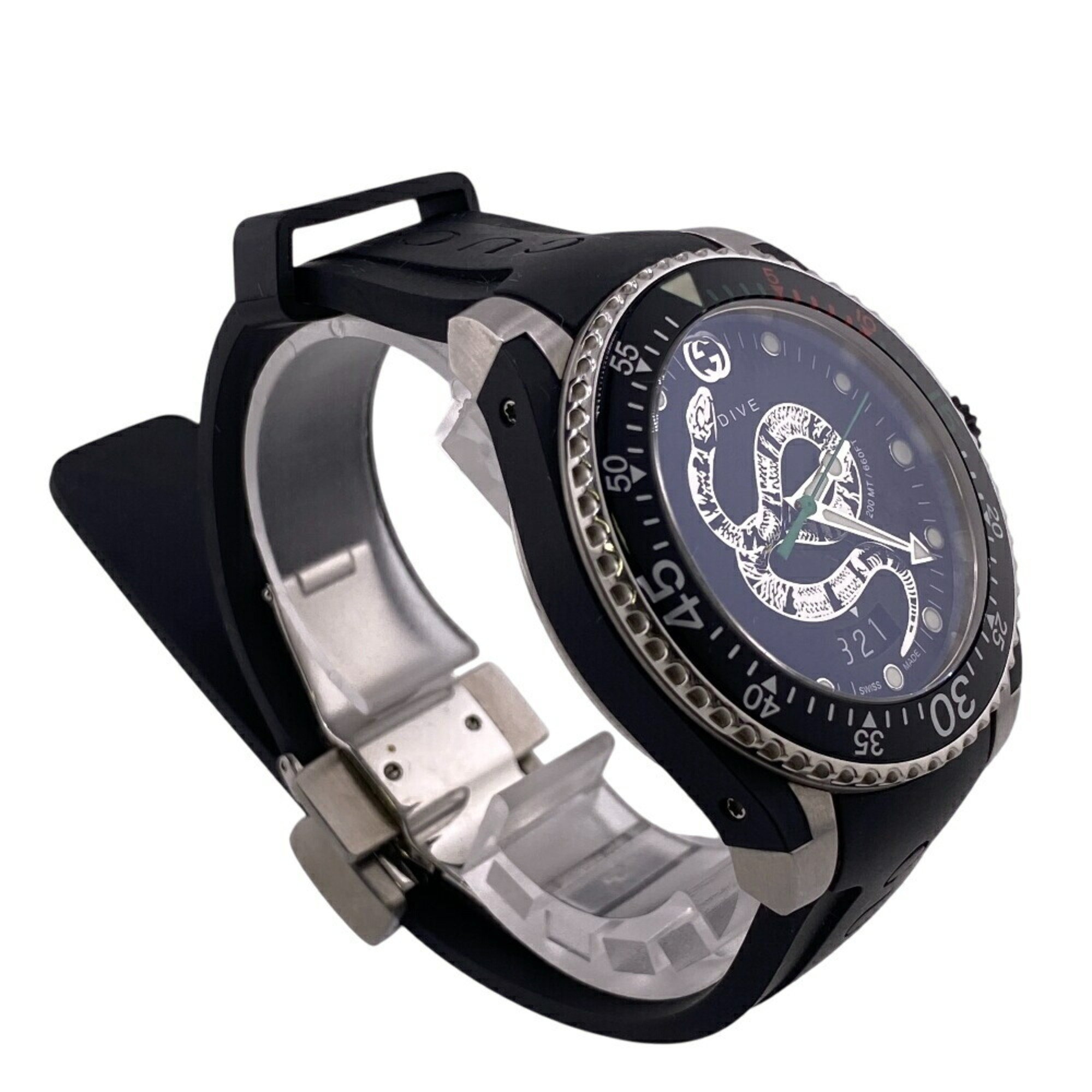 Pre-Owned GUCCI DIVE 136.3 Snake Black Dial 3 Hand Date
