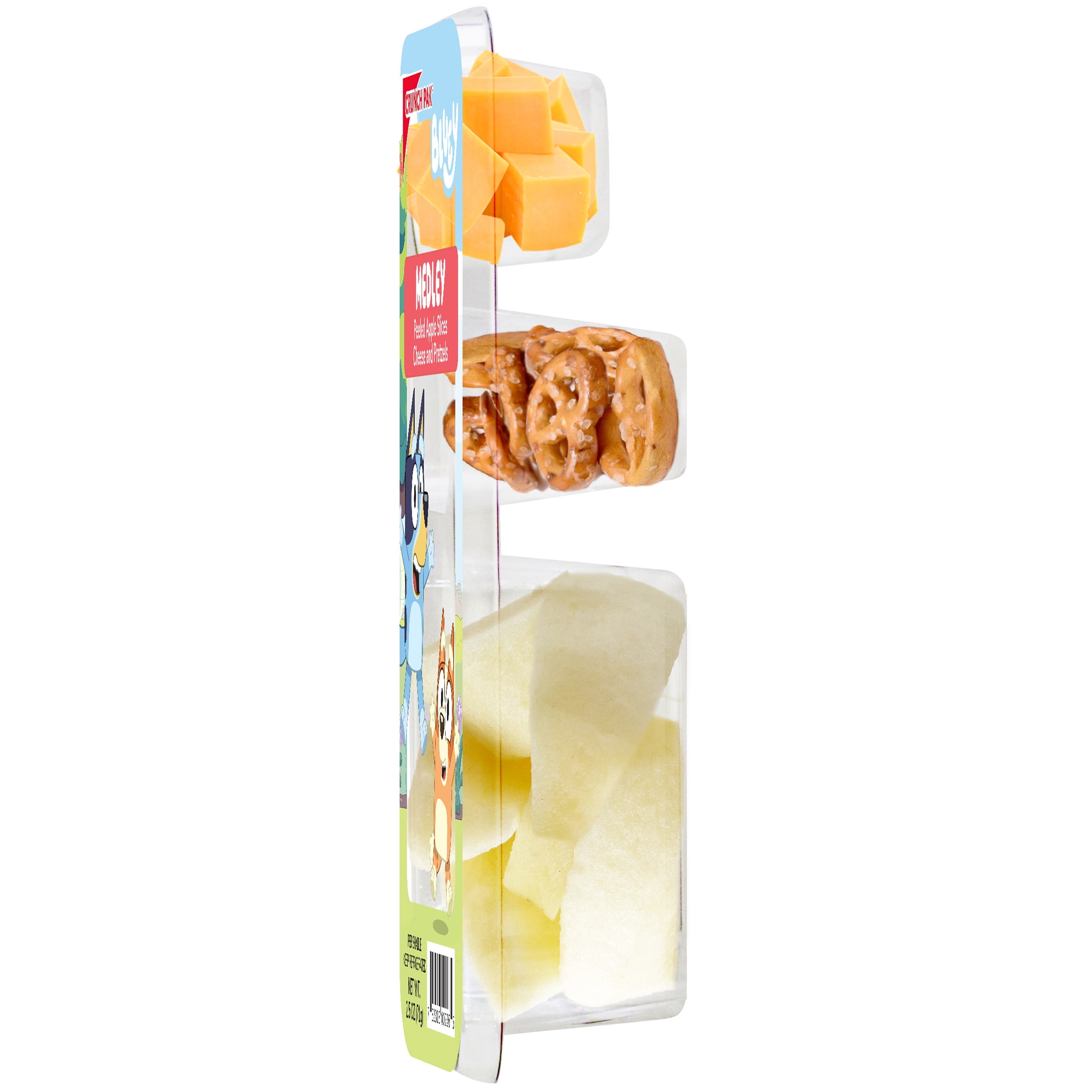Crunch Pak Snack Featuring Bluey with Fresh Sliced Peeled Apples, Pretzels, and Cheese, 2.5oz Tray