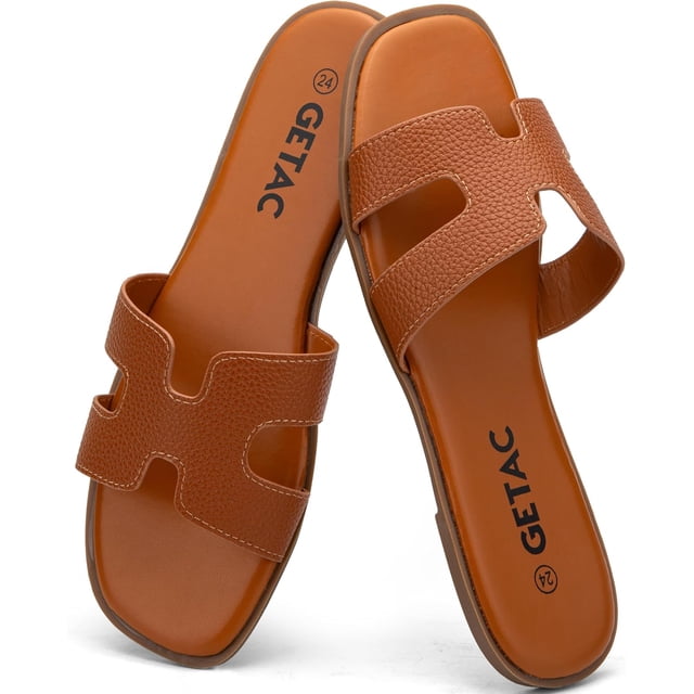 Getac CHANCLAS MUJER, SANDALIAS Planas con punta abierta, Suela Antiderrapante Viscoelástica PANTUNFLAS, Casuales Cómodas.,Café
