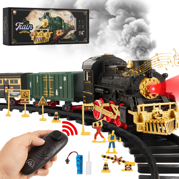 Lictin Remote Control Train Set for Kids, Rechargeable Electric Train Set with Smoke, Lights & Sounds, RC Train Track Toys Gifts for Boys Girls 3 4 5 6  Years Old