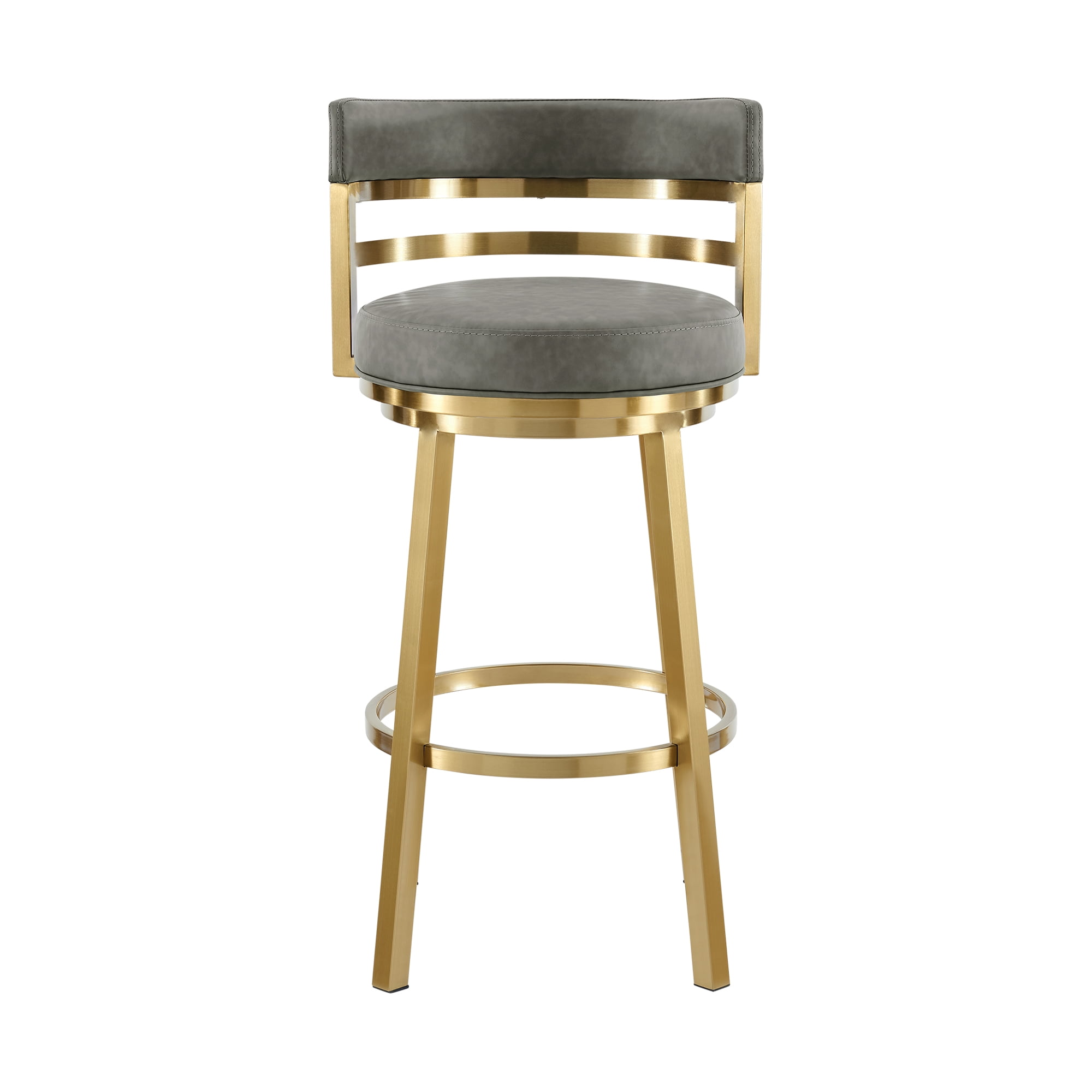 Madrid 30" Swivel Counter Stool with Gold Brushed Stainless Steel and Vintage Gray Faux Leather