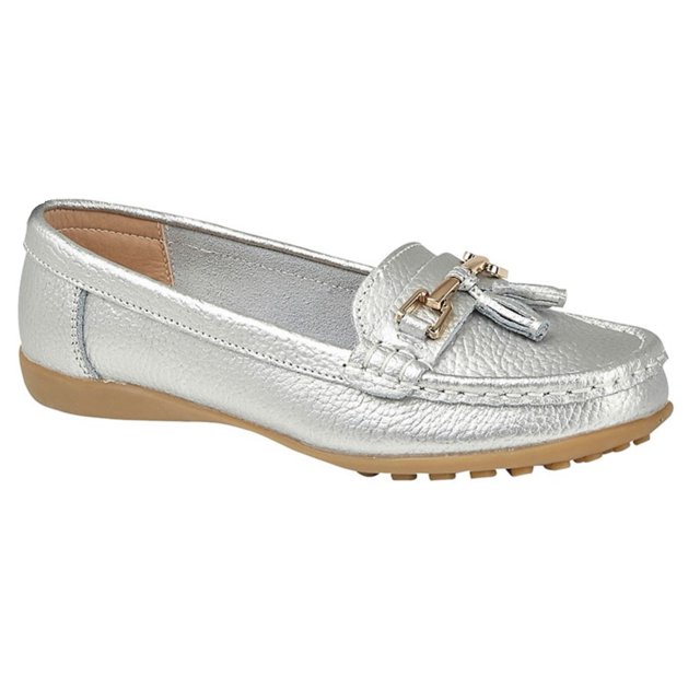 Boulevard - Mocasines de Piel con Borlas para Mujer (Plateado)