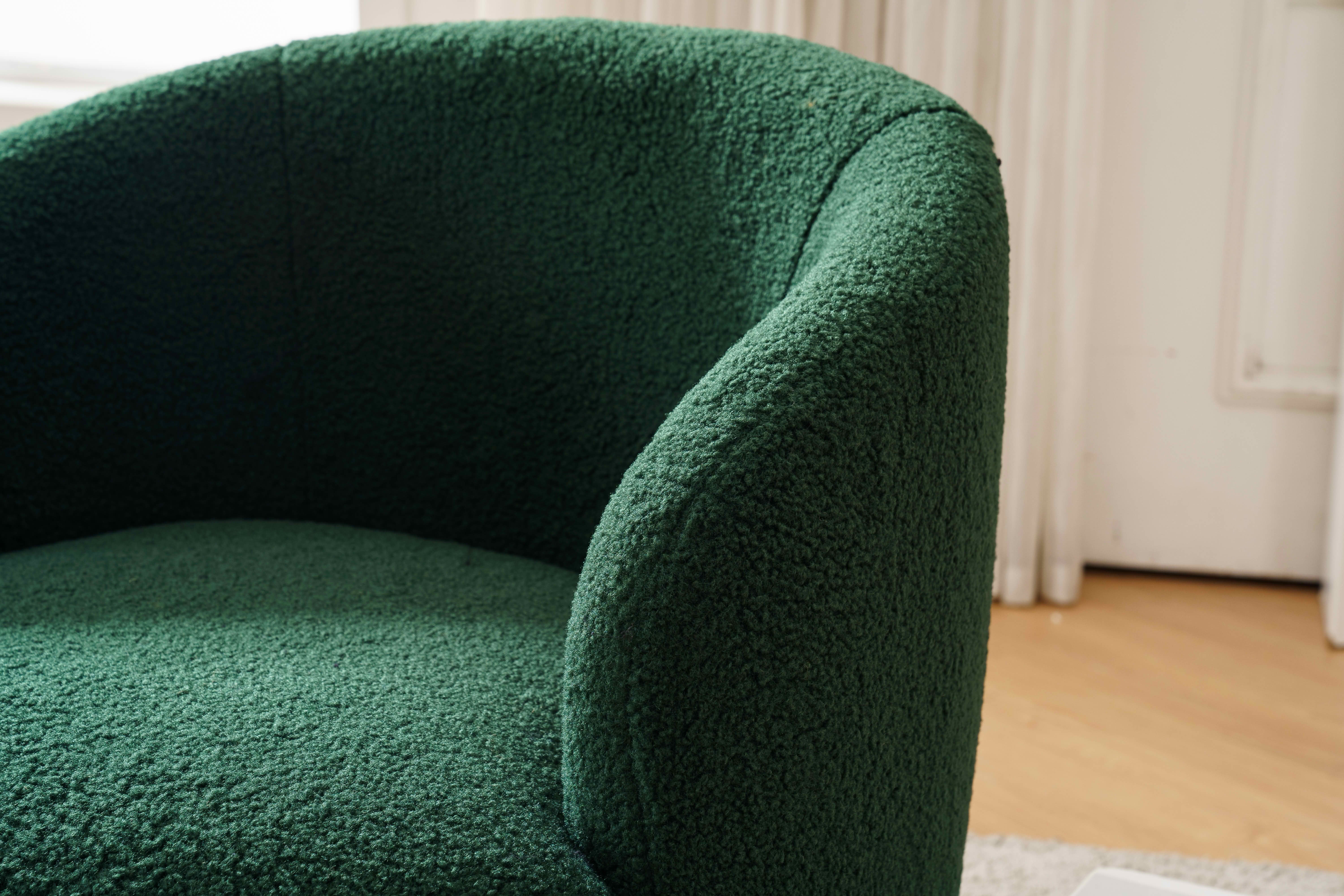 MAYEERTY Teddy Fabric Swivel Accent Armchair Barrel Chair, with Black Powder Coating Metal Ring, Dark Green