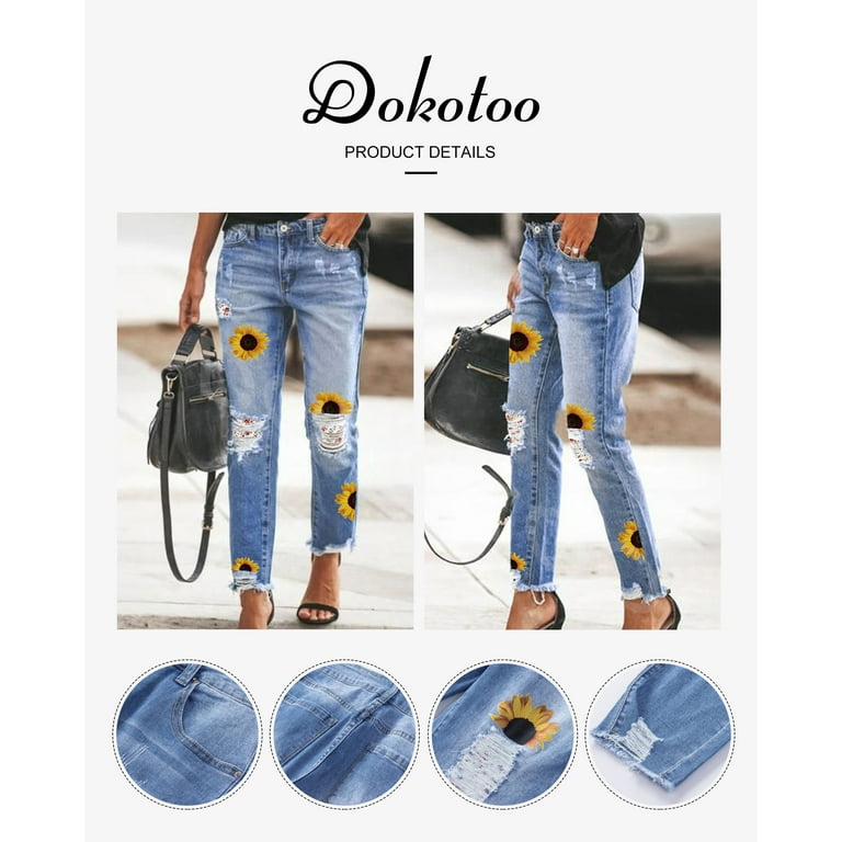 Dokotoo High Waist Jean for Woman Ripped Jeans Casual Comfy