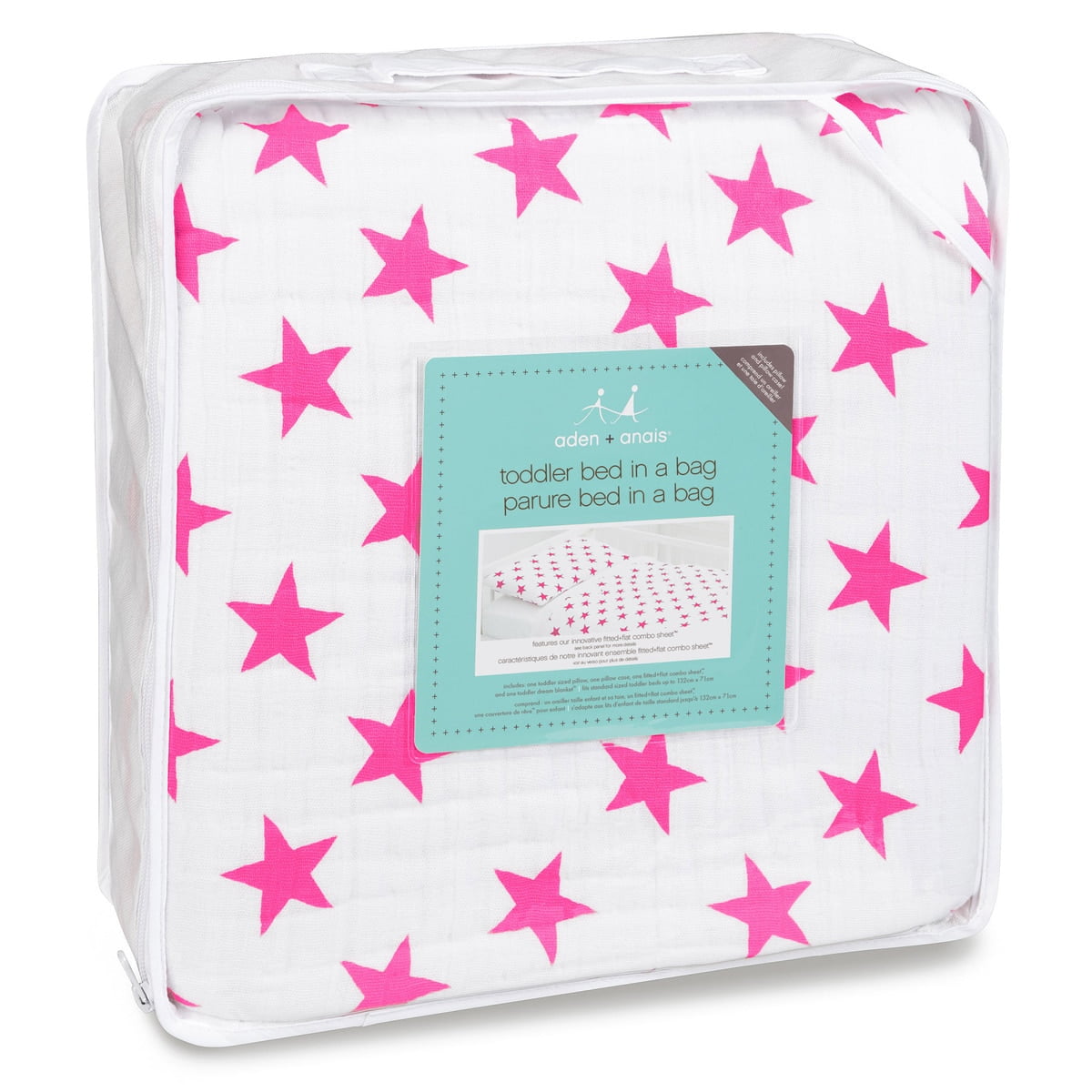aden + anais Child Toddler Star Cotton Eco-Friendly Patterned Washable Bedding Sets, Crib/Toddler Bed, Pink, 3-Pieces