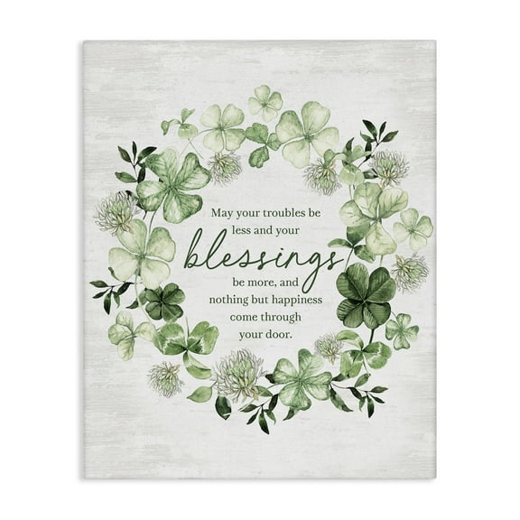 Stupell Industries Clover Wreath Blessing Botanical & Floral Painting Gallery Wrapped Canvas Art Print Wall Art, 16 x 20