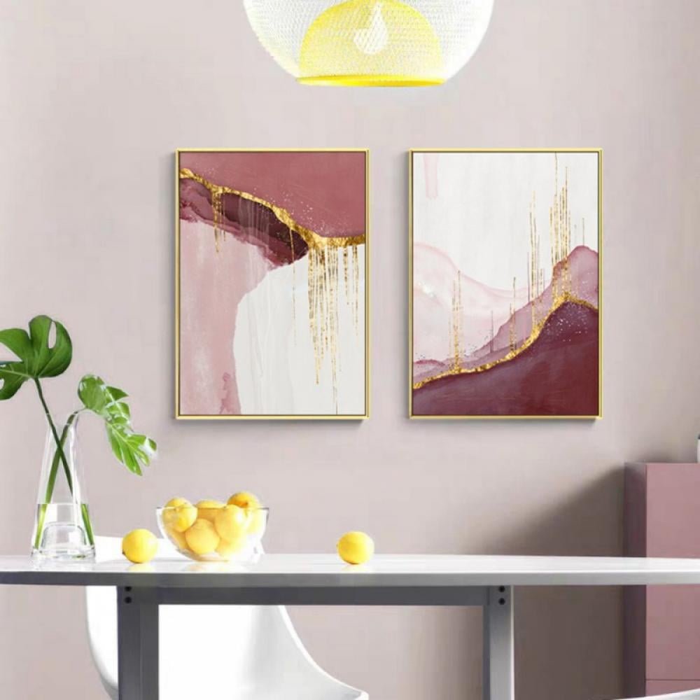 3PCS Wall Painting Wall Art Decor- Decorative Painting Pink Gold Ink Painting for Home Living Room Bedroom Restaurant Study Aisle Decor, 30cm*45cm