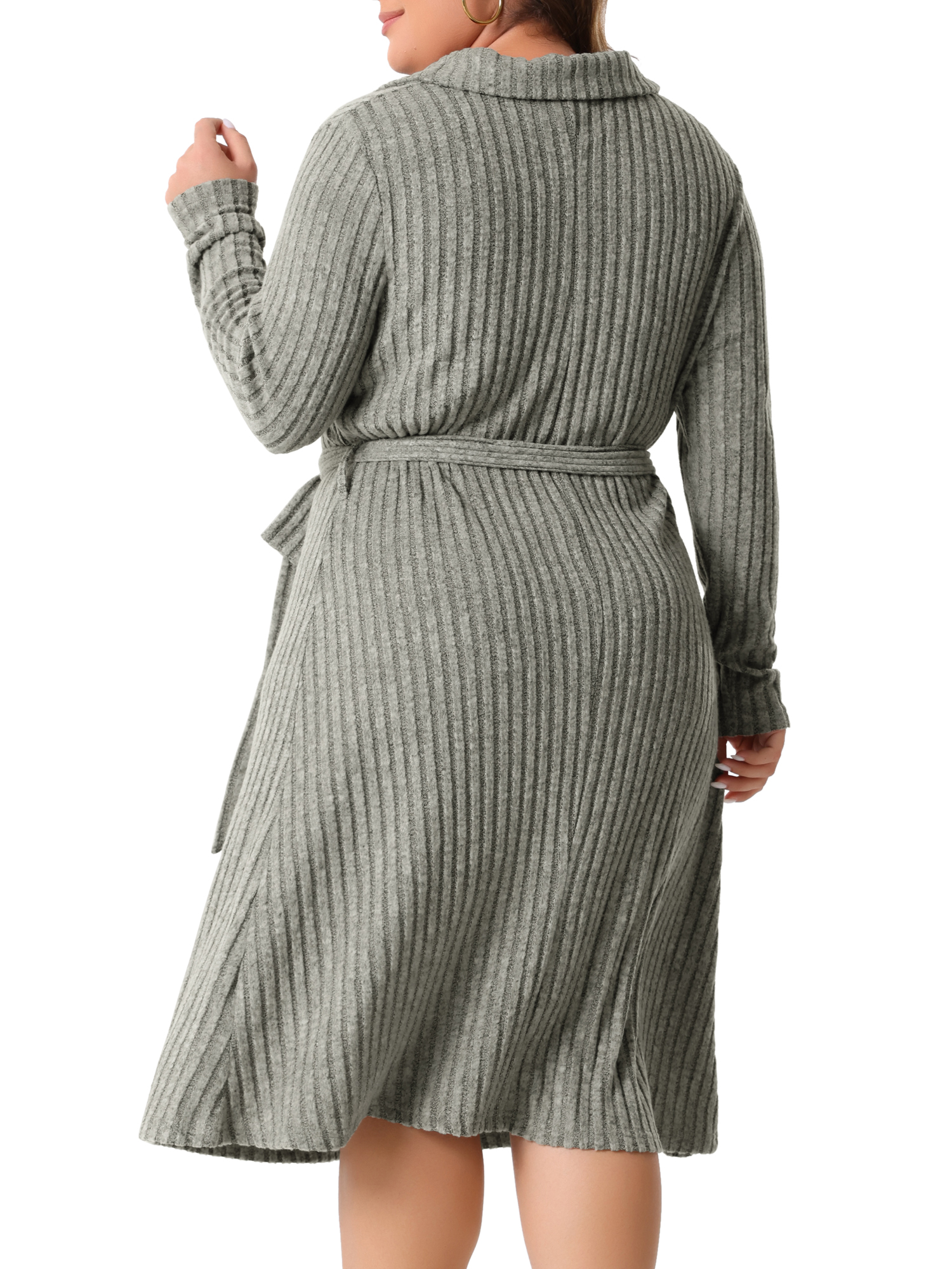 DARING DIVA Plus Size Ribbed Sweater Half Zip Front and Tie Waist Dress 1X Grey
