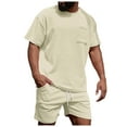 thumbnail image 1 of Wyzesi Ensemble de Shorts pour Hommes, Mode Estivale Tendance, Shorts d'Été à Manches Courtes en Velours Côtelé, Robe Décontractée, Col Rond, Poches, Shorts à Cordon, Style Confortable, Pantalon de Boxe, Saint-Valentin, 1 of 5