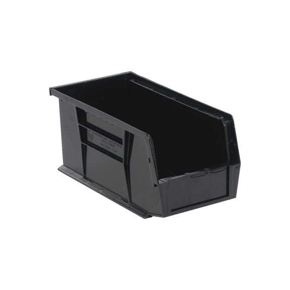 Bin, stacking or hanging, 5-1/2"W x 10-7/8"D x 5"H, front/back/side grips, anti-slide lock, (1) divider slot, rear hanger, molded-in label holder, polypropylene, clear, Made in USA