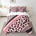 thumbnail image 2 of Homewish Pink Leopard Print Bedding Comforter Set for Female, Fashion Glitter Stripes King Bedding Sets, Modern Abstract Ombre Bed Sheets, Ultra Soft Bedroom Decor, 2 of 7