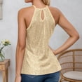 thumbnail image 7 of ZHOUCHANKIDS Sequin Halter Tops for Women Sleeveless Sparkly Shiny Tank Tops Ruched Flowy Sparkly Club Outfits Party Shirt Gold L, 7 of 7