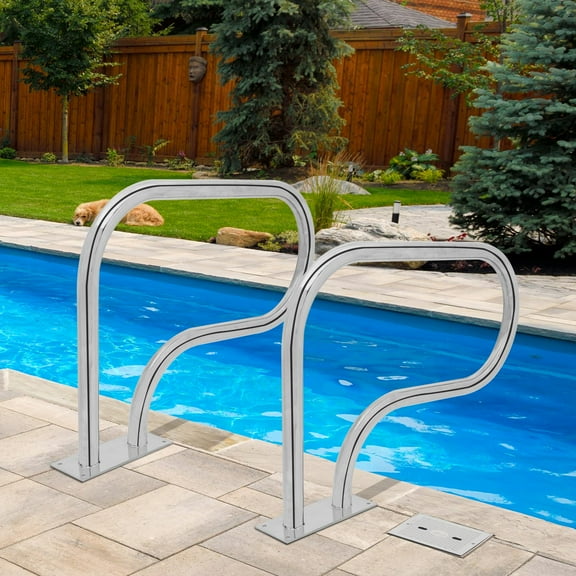 Winado Set of 2 Swimming Pool Hand Rail Stainless Steel w/ Quick Mount Base