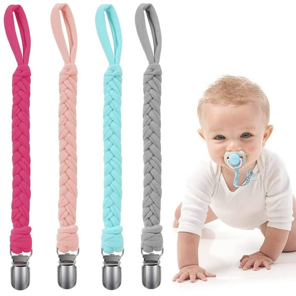 Pacifier Clip, OUSITAI Pacifier Holder 4 Pack Universal Braided Pacifier Leash Teething Ring Holders for Boys and Girls Fit All Pacifiers & Soothers
