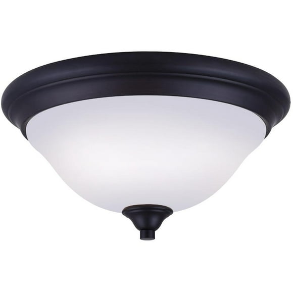 Rue 2 Light Flush Mount Light Fixture - Rubbed Antique Bronze with Flat Opal Glass, 13-3/4"