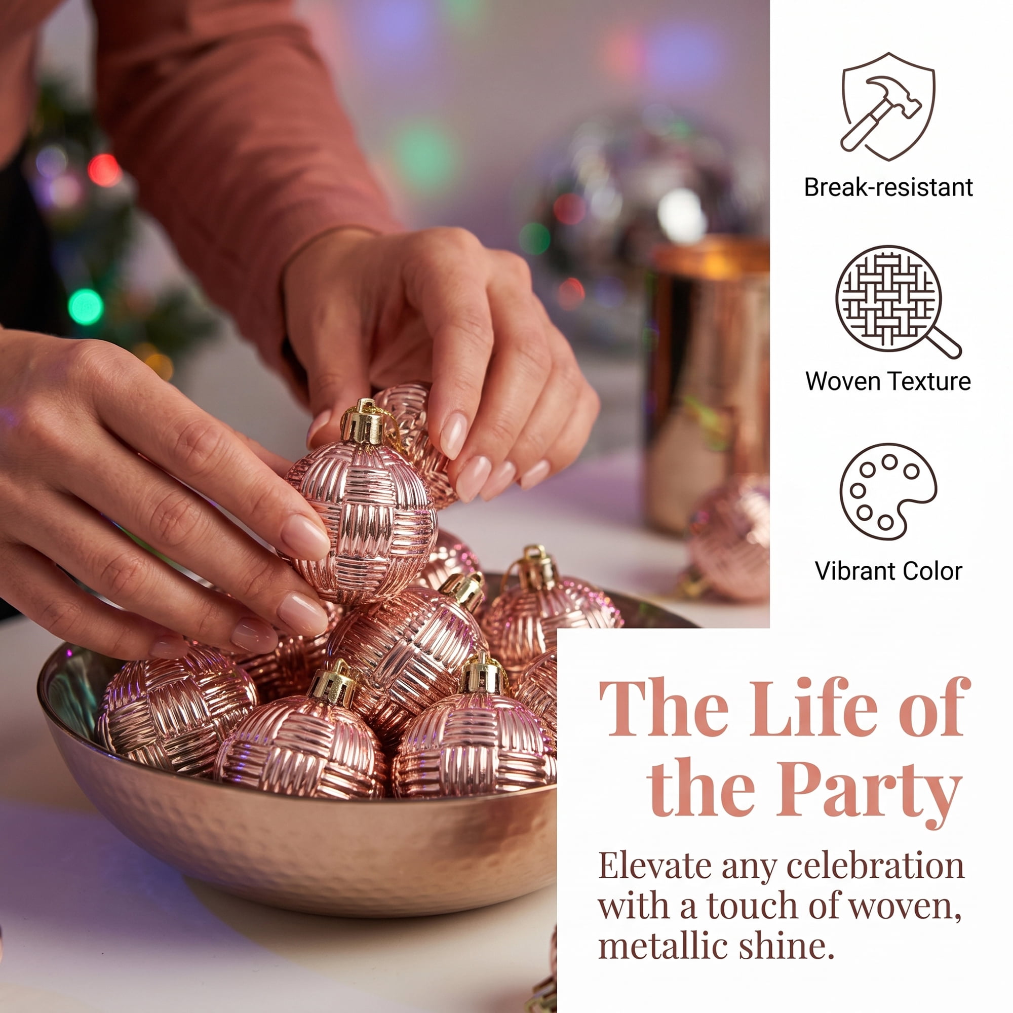 Unique Bargains 6Pcs Woven Texture Balls Mini Decorative Spheres Orbs Rose Gold 1.6"