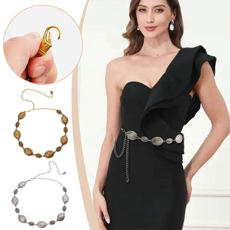 Tarpop Western Concho Chain Belt Silver Oval Chain Belt Metal Belt with Buckle Amazon.com: Tarpop Blue Western Metal Concho Belt for Women  main image 2