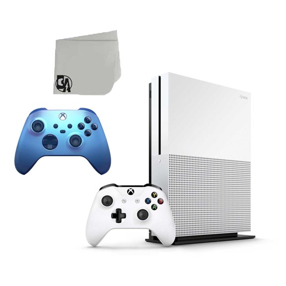 Pre-Owned Microsoft Xbox One S White 1TB Gaming Console with Aqua Shift Controller Included BOLT AXTION Bundle