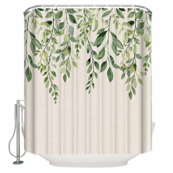 Shower Curtain Bathroom Set Sage Green Leaves Plant Waterproof Fabric Shower Curtains with Grommets&Hooks Spring Botanical Retro Linen Privacy Bath Curtain for Bathtub 36x72in