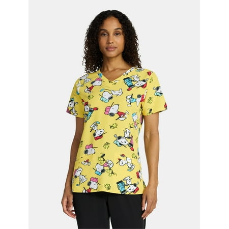 Peanuts Snoopy Women's Graphic Scrub Top, Sizes S-3XL