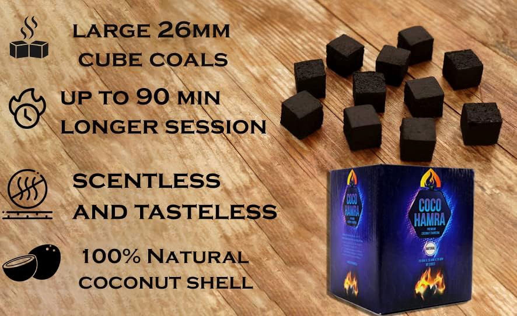 Coco Hamra* Natural Coconut Shell Charcoal Cube- 125 Pcs Multipurpose Coals BBQ - Made from Natural Coconut Incense Briquettes | Made in Indonesia | 26mm Charcoal Incense Cube| 2KG