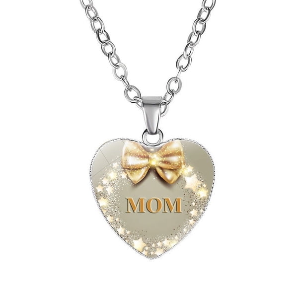 Collar para mujer, joyería para mujer, joyería para mujer, collar con colgante de corazón con letra de mamá, collar con piedras preciosas, collar, joyería