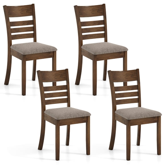 Costway Wooden Dining Chairs Set of 4 with Rubber Wood Frame, Curved Slatted Backrest Walnut