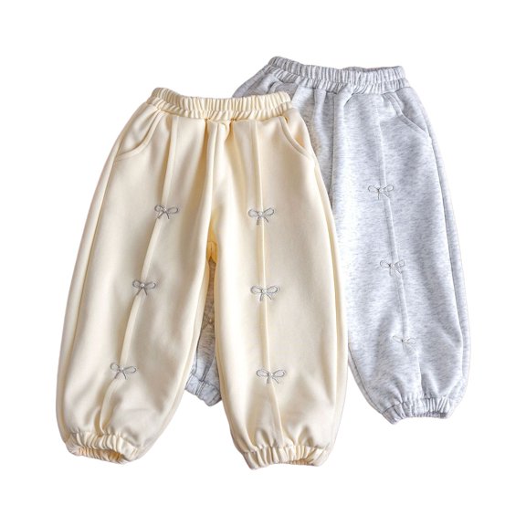 CPNG Girls Jogger Sweatpants Bow Embroidery Elastic Waist Sweat Pants Fashion Casual Baggy Tapered Pants Loungewear Pants