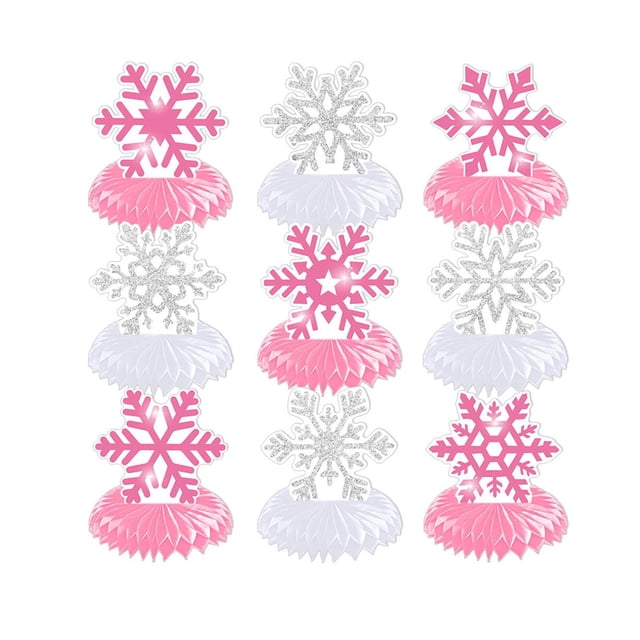 9 centros de mesa de copos de nieve con forma de panal para fiestas, con clips, temática de copos de nieve para gabinetes, restaurantes y recuerdos de rosa