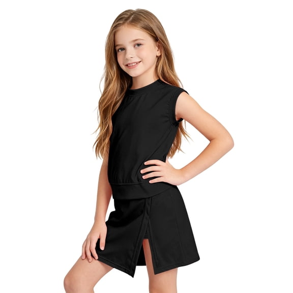 Shinyii Girls Casual Athletic Outfits Solid Cap Sleeve Tee Skort Set, 2-Piece, Sizes 2-8