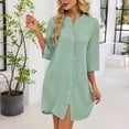 thumbnail image 6 of Levmjia Women's Dress V Neck Casual Single Breasted Mid Sleeve Solid Color Short Sleeve Shirt Dress Knee Length Lapel Button Down Summer Vacation, 6 of 7