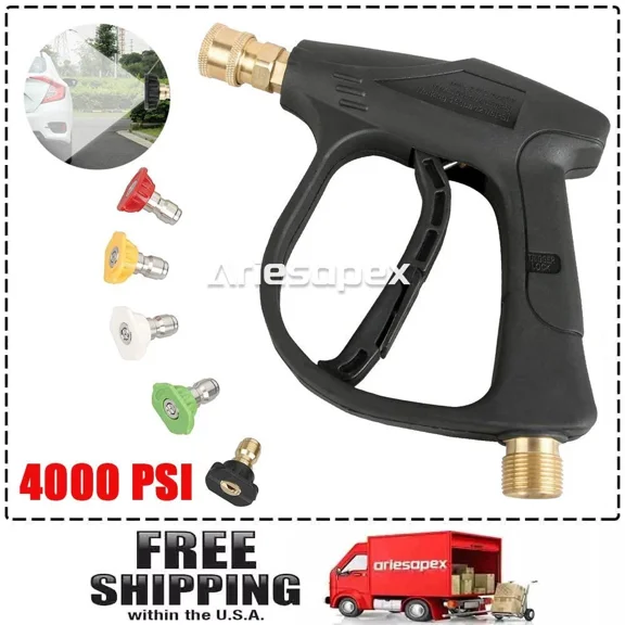 1/4" High Pressure Washer Gun 4000 Psi Car Wash Foam Spray Short Wand W/5 Nozzle