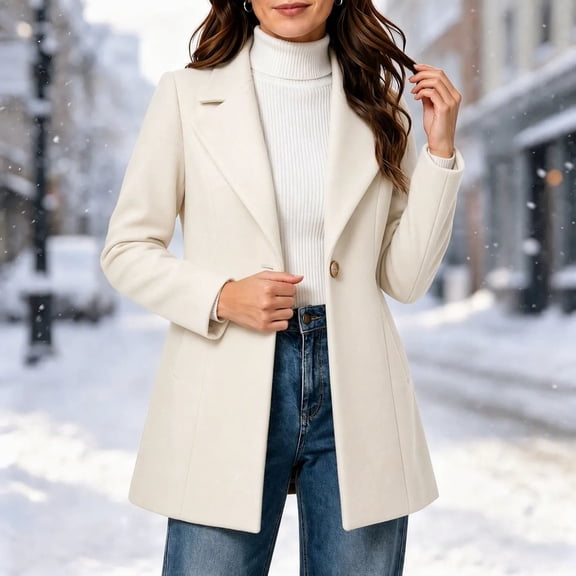 Afelkas Women Winter Peacoat Single Breasted Notched Lapel Tailored Fit and Flare Wool Blend Coat with Pockets