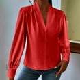 thumbnail image 2 of Htigea Womens Work Blouse Solid V-Neck Long Sleeve Shirts Dressy Office Business Tops Red S, 2 of 7