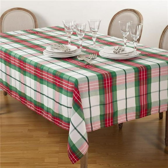 SARO  70 x 104 in. Rectangle Vernor Plaid Design Holiday Tablecloth  Multi Color