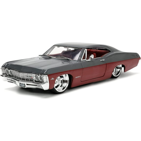 1967 Chevrolet Impala SS Gray and Burgundy with Burgundy Interior "Bigtime Muscle" Series 1/24 Diecast Model Car by Jada(Selections May Vary)