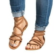 thumbnail image 6 of Women's Gladiator Strap Sandals Flat Fisherman Thong Cross Strappy Sandals Open Toe Flat Sandals With Back Zipper Ankle Strap Thong Shoes Brown 9.5, 6 of 7