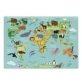 thumbnail image 1 of Wanderlust Cutting Board, Animal Map of the World for Cartoon Mountains Forests, Decorative Tempered Glass Cutting and Serving Board, Large Size, Pale Blue Yellow Green, by Ambesonne, 1 of 1