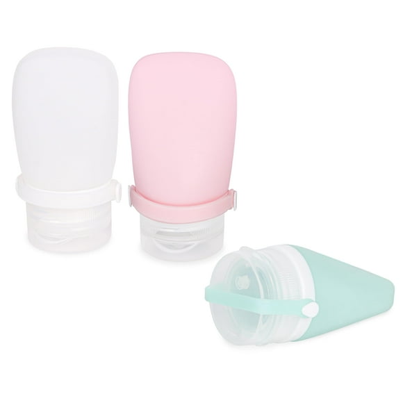 Silicone Travel Bottles for Toiletries, 3Pack 90ml Silicone Travel Bottles Leak Proof Travel Bottles Set for Toiletries (Light Pink, Mint, Clear)