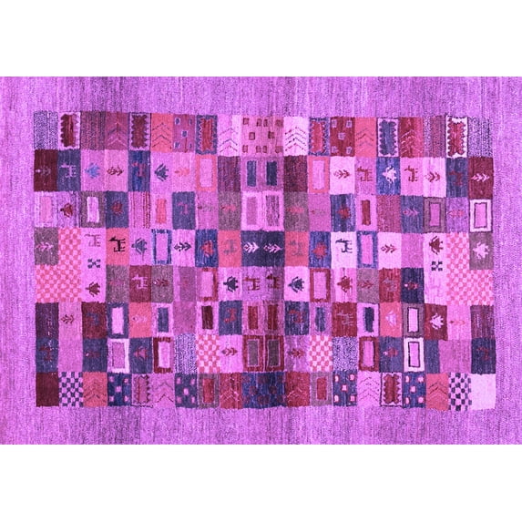 Ahgly Company Indoor Rectangle Abstract Purple Contemporary Area Rugs, 2' x 5'
