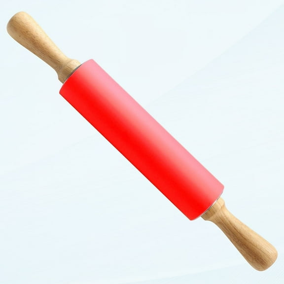 15-inch Silicone Rolling Pin for Baking, Stainless Steel Roller, Non-Stick Surface and Comfortable Wood Handle
