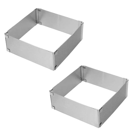 Luxshiny Set of 2 Adjustable Square Cake Molds with Non-Stick Stainless Steel