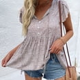thumbnail image 3 of Camisas casuales holgadas de color albaricoque para mujer para verano, cuello en V, mangas cortas, perfectas para uso diario y trabajo, blusas con volantes y estampado floral en talla XL, 3 of 7