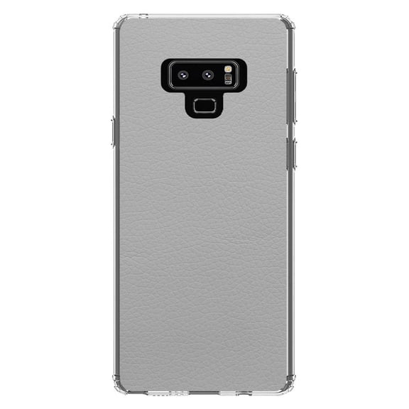 DistinctInk Clear Shockproof Hybrid Case for Samsung Galaxy Note 9 - TPU Bumper, Acrylic Back, Tempered Glass Screen Protector - Lt Grey Faux Leather Print Design - Printed Leather Image