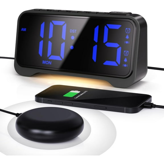 Wake-Up Alarm Clock with Bed Shaker for Heavy Sleepers, Vibrating & Sound Modes, Dual Alarms, USB Charging, Snooze, Battery Backup, Ideal for Teens, Seniors, Dorm, Hearing Impaired