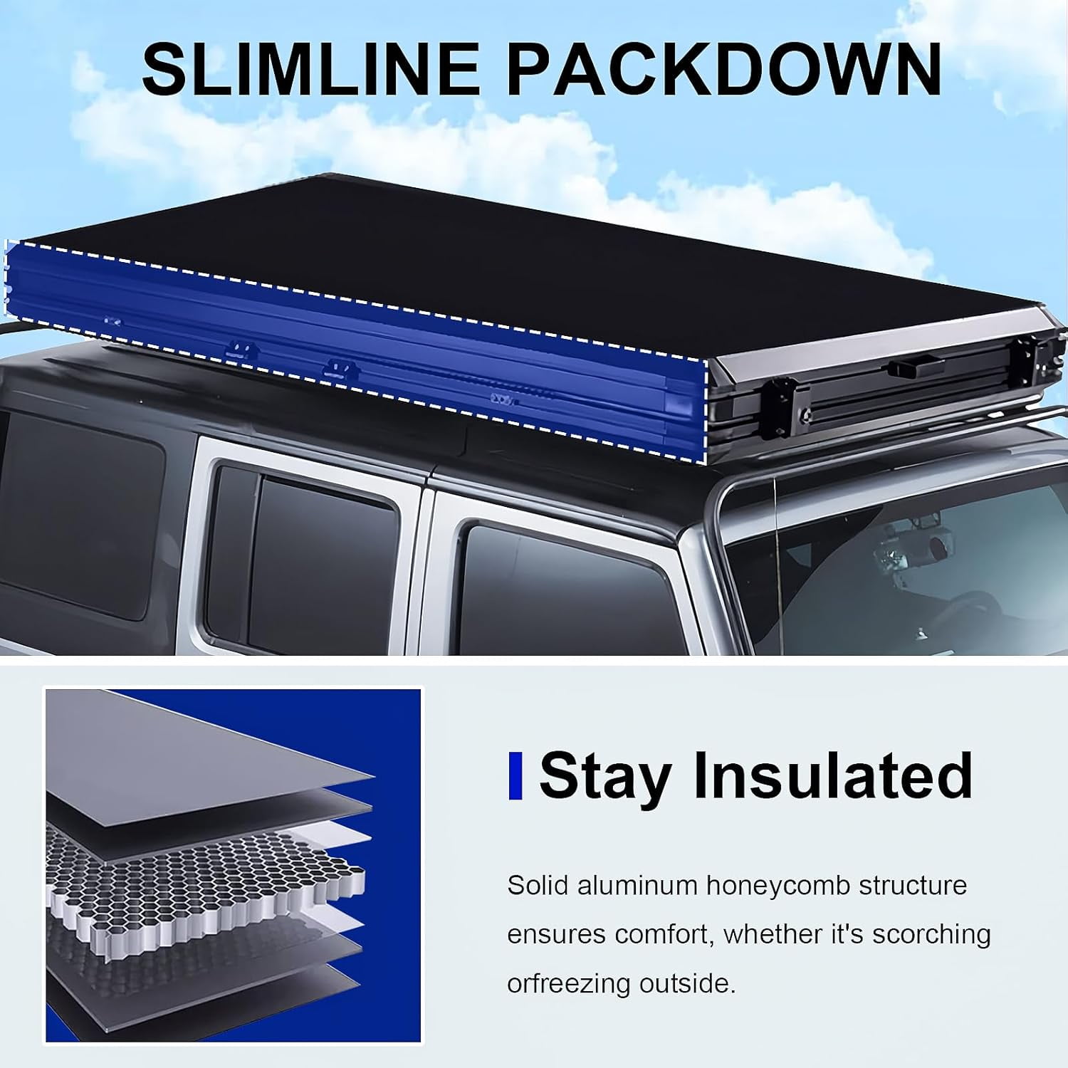 Rooftop Tent Hard Shell, Overland Rooftop Tent for Van Jeep SUV Truck Car Tent,Aluminum Alloy roof Tent Waterproof 2-3 People pop up Tents for Camping